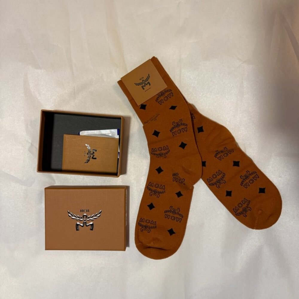 MCM Monogram Knit Socks Color : Cognac Size: Medium-Large BNWT